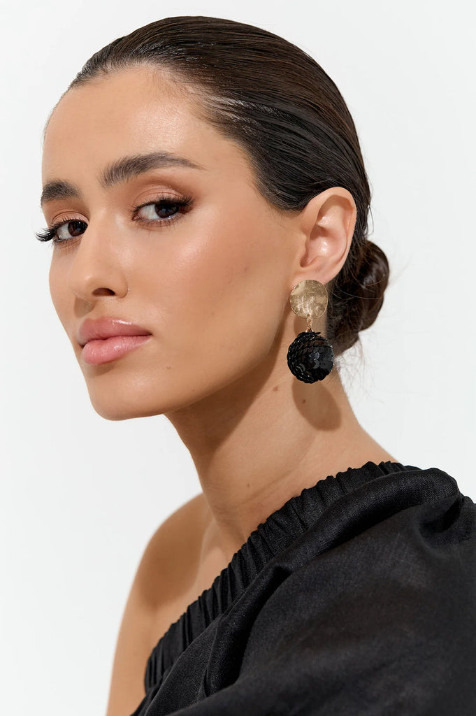 Sequin Ball Event Earrings Black/Gold Earrings Adorne   