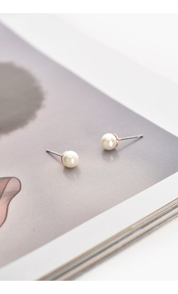 Small Glass Pearl Stud Earrings (Cream/Rose) Earrings Adorne   