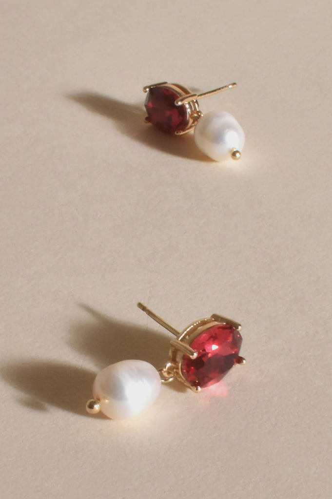 Julianna Jewel Top Pearl Drop Earrings Hot Pink/Cream - Global Free Style