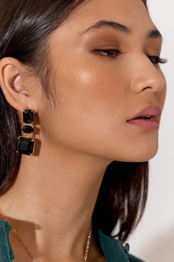 Glass Trio Event Earrings Black/Gold - Global Free Style