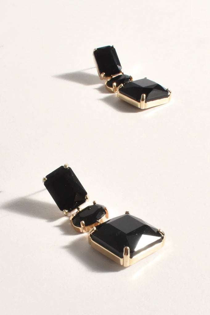 Glass Trio Event Earrings Black/Gold - Global Free Style