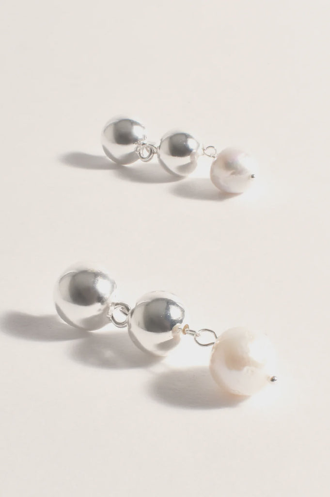 Pearl Drop Metal Ball Event Earrings Silver/Cream Earrings Adorne   