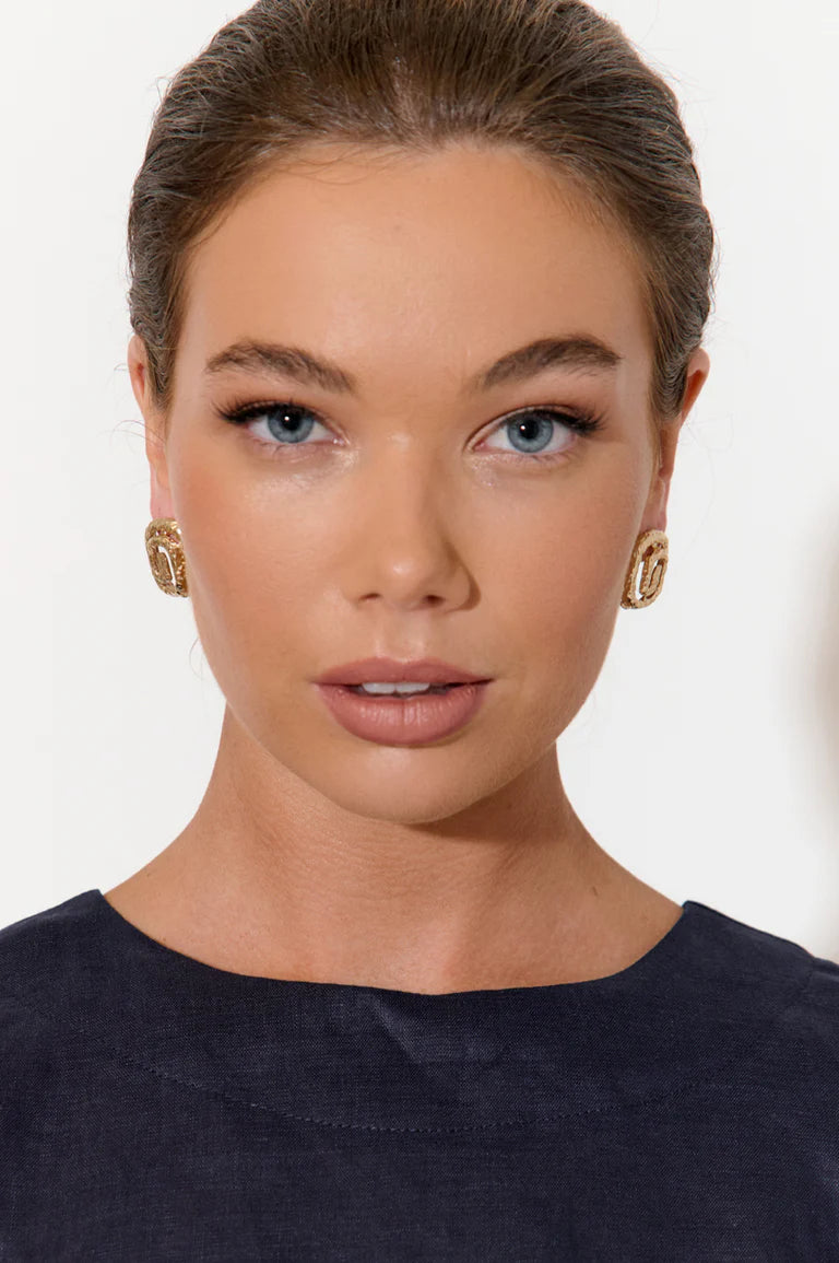 Spiral Textured Stud Earrings Gold Earrings Adorne