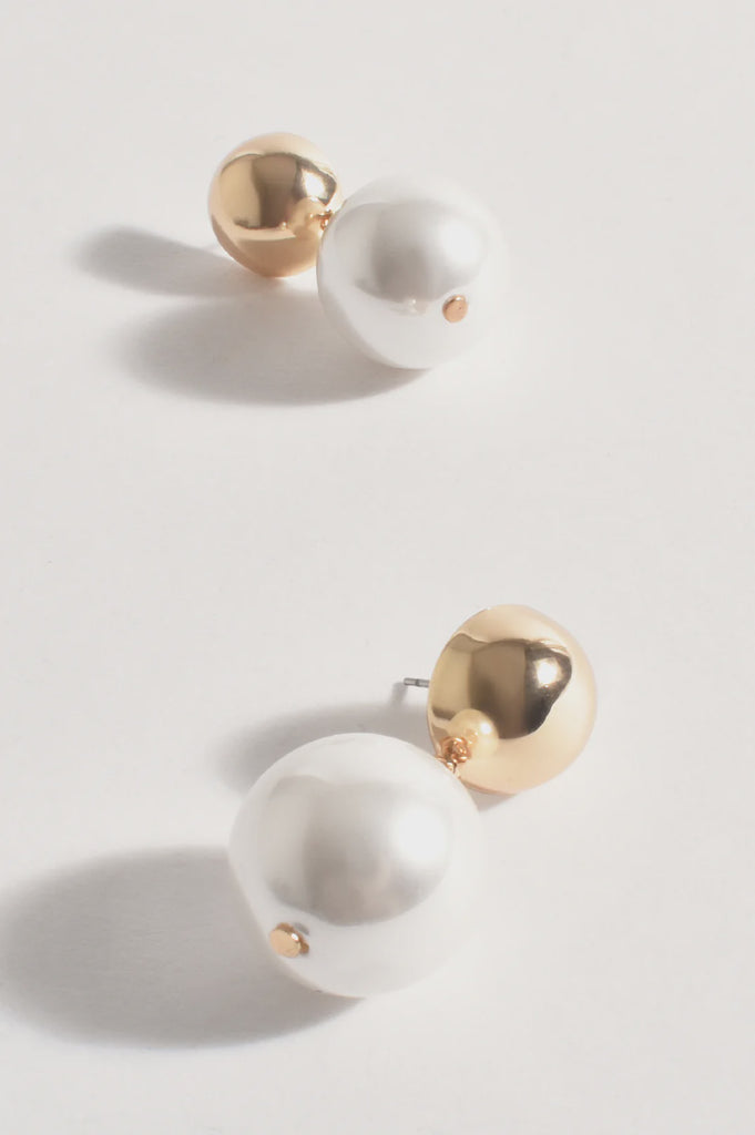 Dome Top Faux Pearl Earrings Cream/Gold Earrings Adorne   