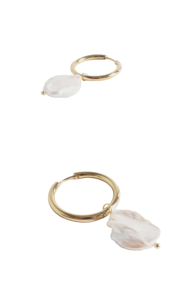 Fine Hoop Pearl Drop Earrings Gold Earrings Adorne