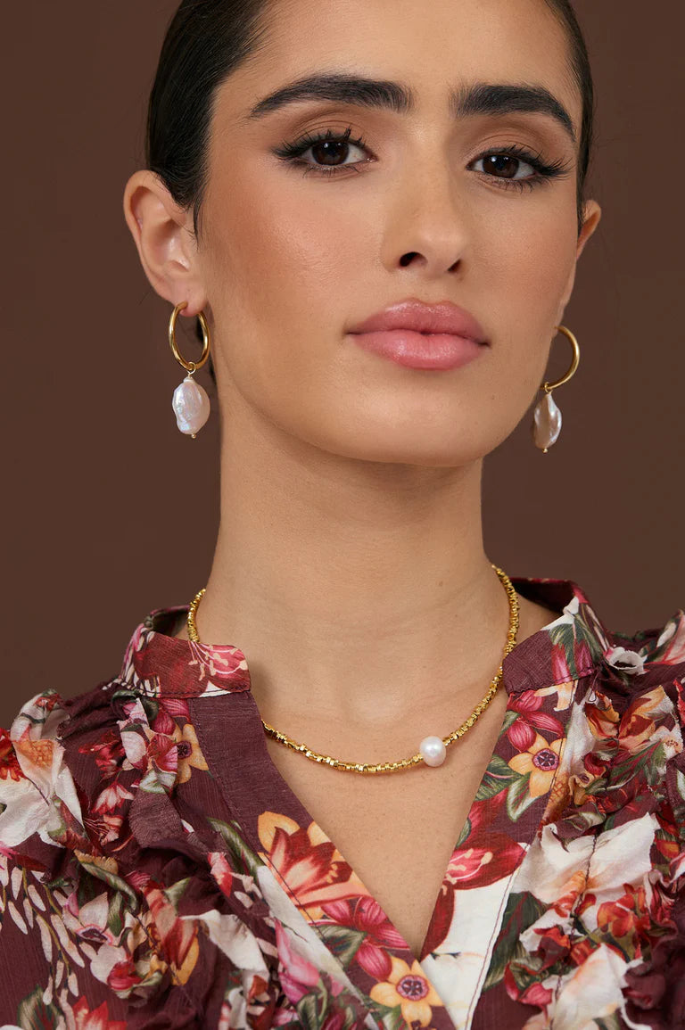 Fine Hoop Pearl Drop Earrings Gold Earrings Adorne