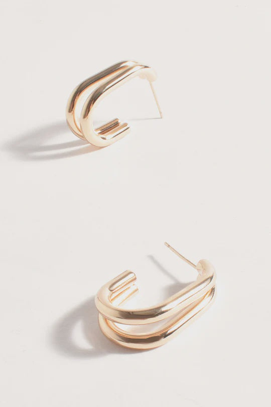 Double Curved Front Stud Earrings Gold Earrings Adorne
