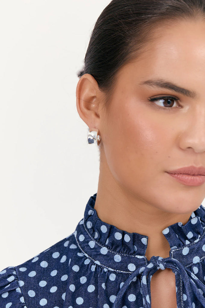 Rolled Edge Mini Wide Hoops Silver Earrings Adorne