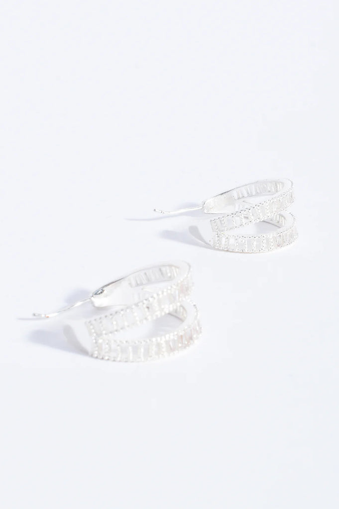 Baguette Cut Jewel Earrings Silver Earrings Adorne