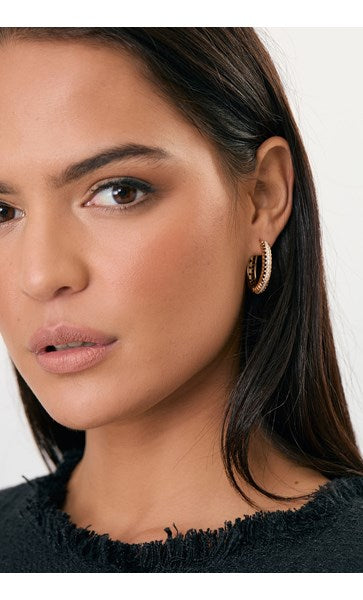 Diamante Detail Hinged Hoops Gold Earrings Adorne