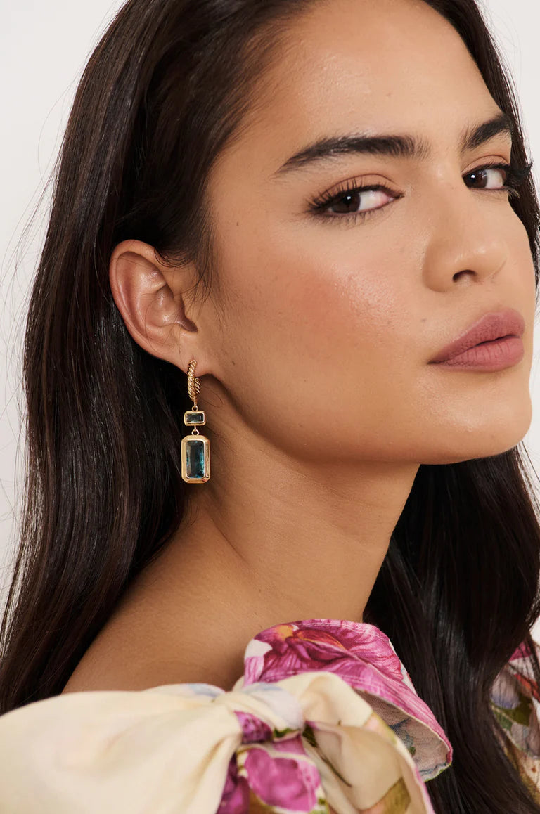 Rectangle Drop Twist Hoops Aqua Earrings Adorne
