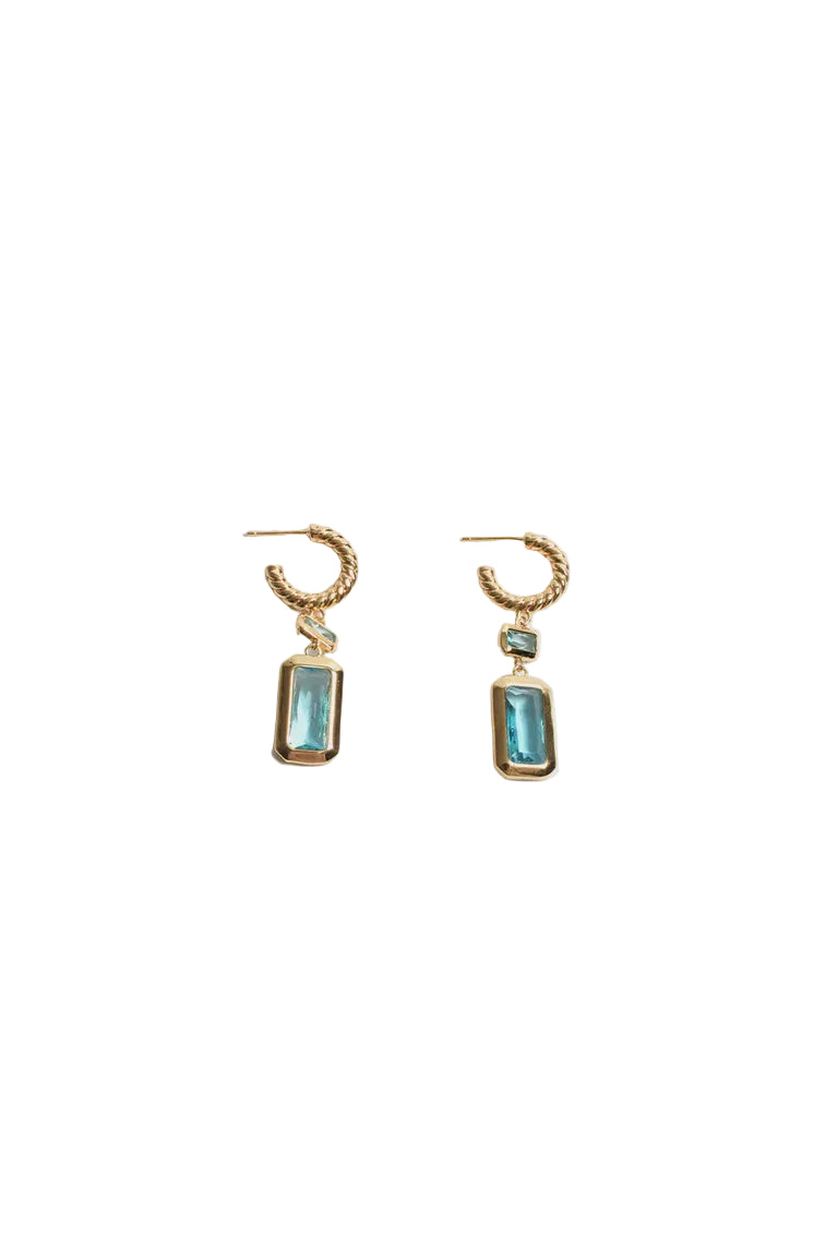 Rectangle Drop Twist Hoops Aqua Earrings Adorne
