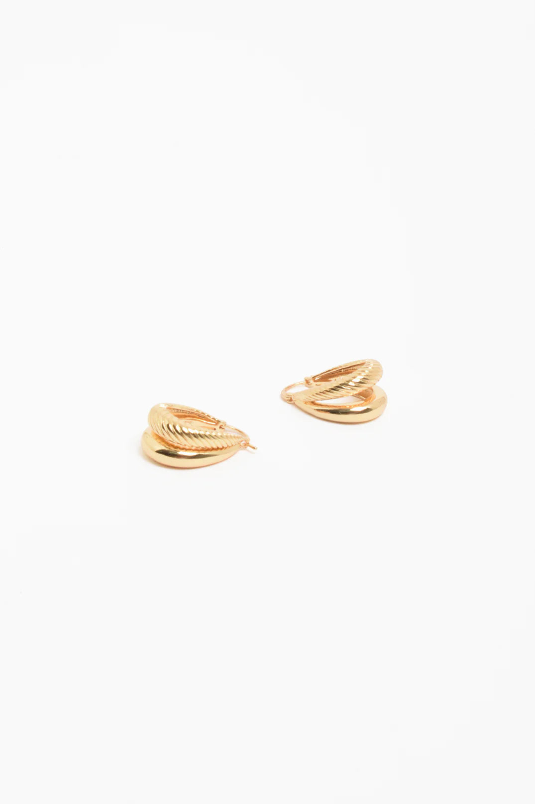 Oval Braid Detail Double Hoops Gold Earrings Adorne