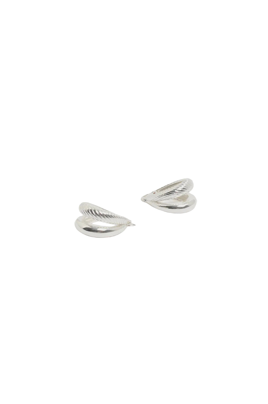 Oval Braid Detail Double Hoops Silver Earrings Adorne