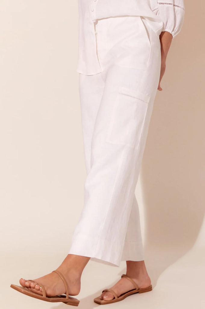 Delaney Cropped Cargo Linen Pant White - Global Free Style
