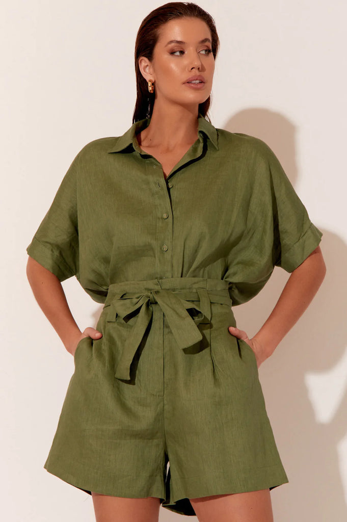 Naomi Linen Shirt Khaki - Global Free Style