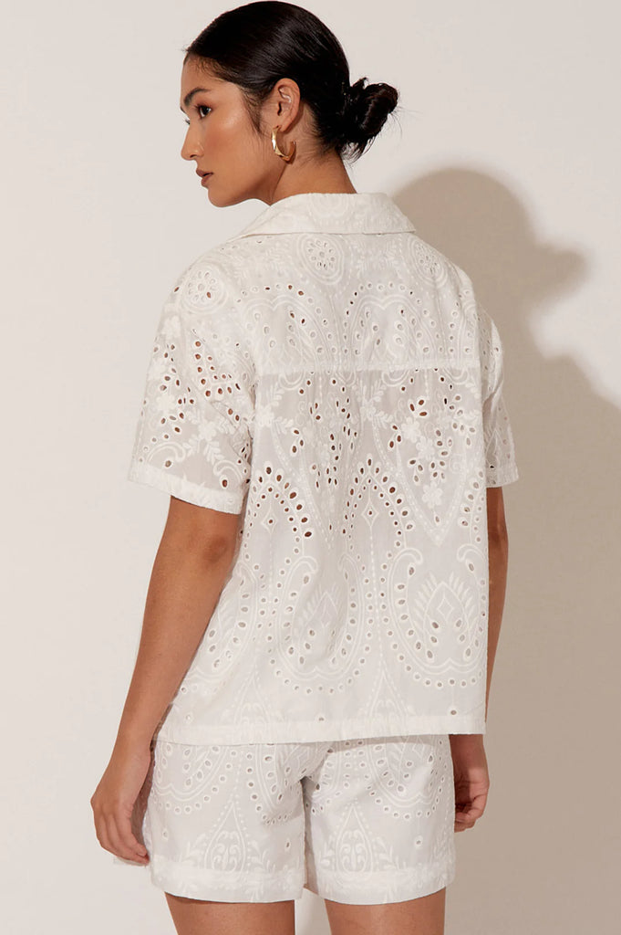 Ayla Short Sleeve Deco Broderie Shirt White - Global Free Style