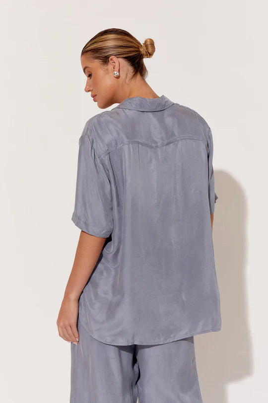 Nancy Cupro Short Sleeve Shirt Grey Tops Adorne   