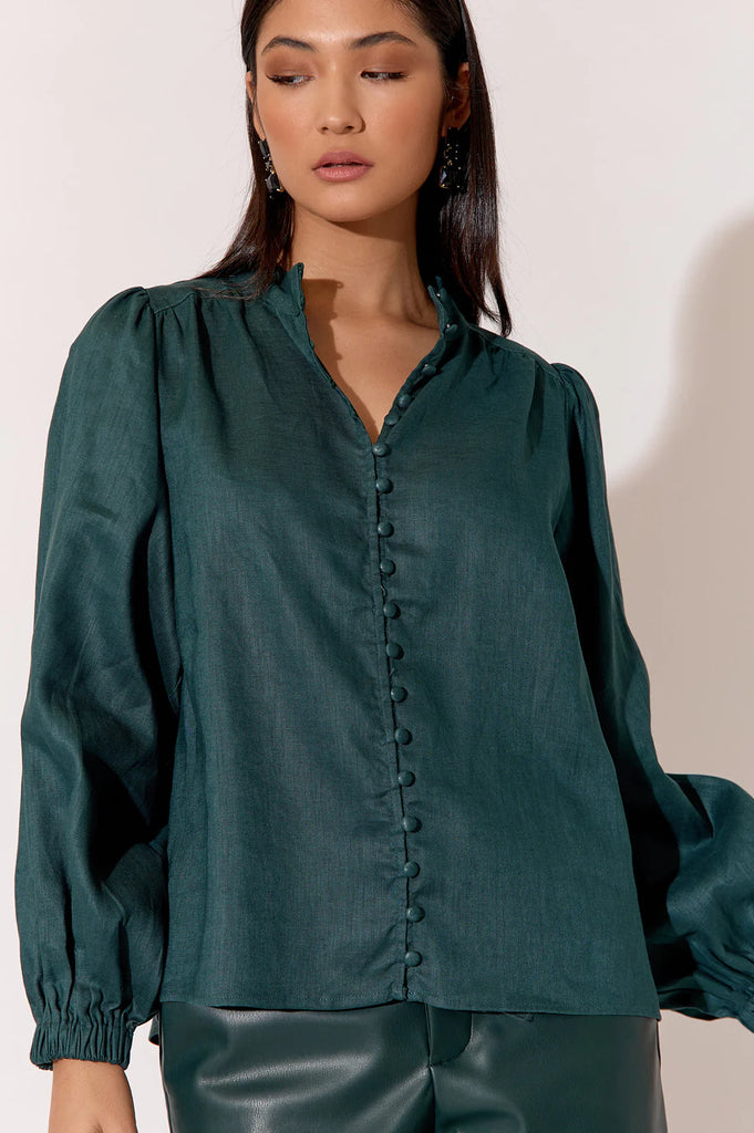 Lilian Linen Long Sleeve Shirt Teal - Global Free Style