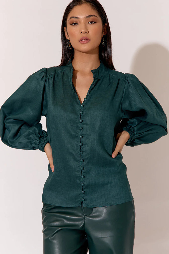Lilian Linen Long Sleeve Shirt Teal - Global Free Style