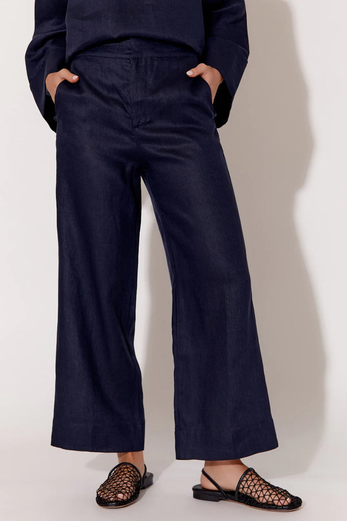 Nisha Cropped Linen Pant Navy - Global Free Style