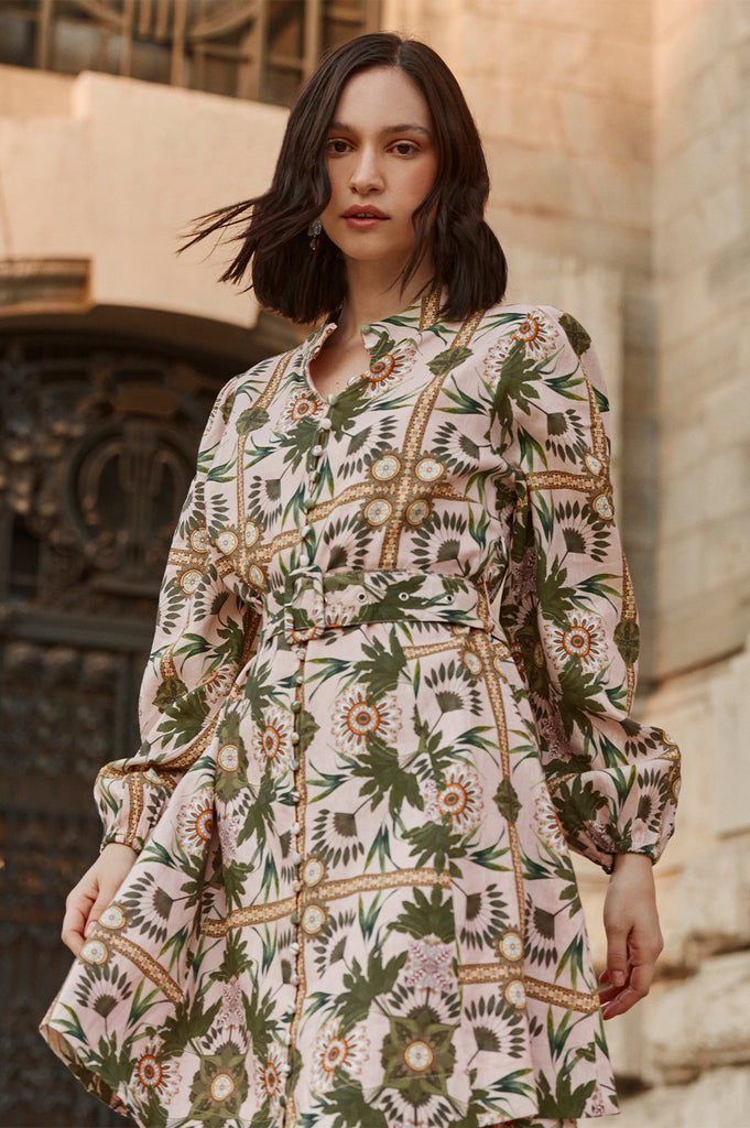 Mindy Printed Linen Aline Shirt Dress - Global Free Style