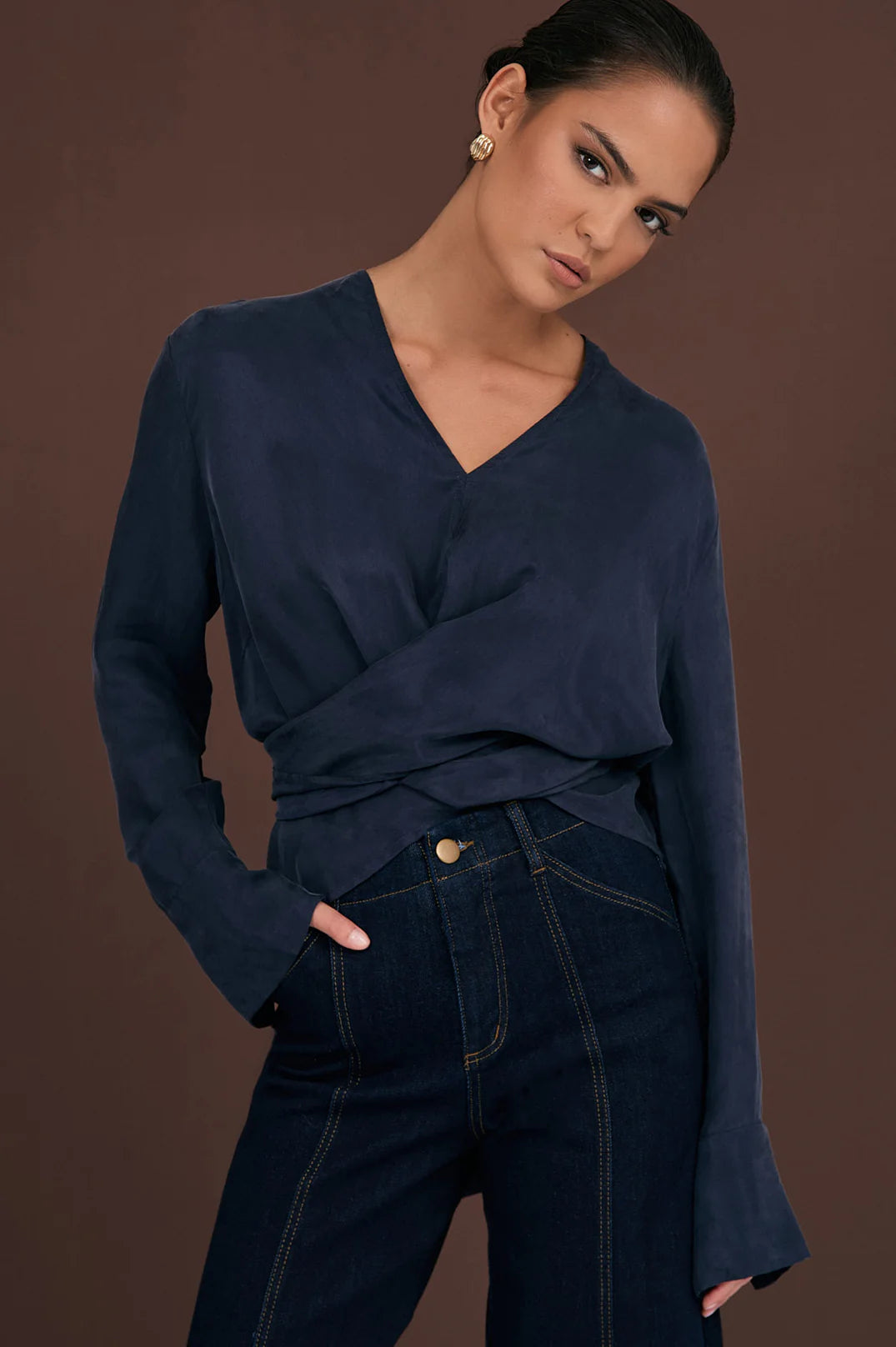Rylie Cupro Top Navy Tops Adorne