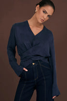 Rylie Cupro Top Navy Tops Adorne