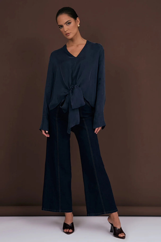 Rylie Cupro Top Navy Tops Adorne