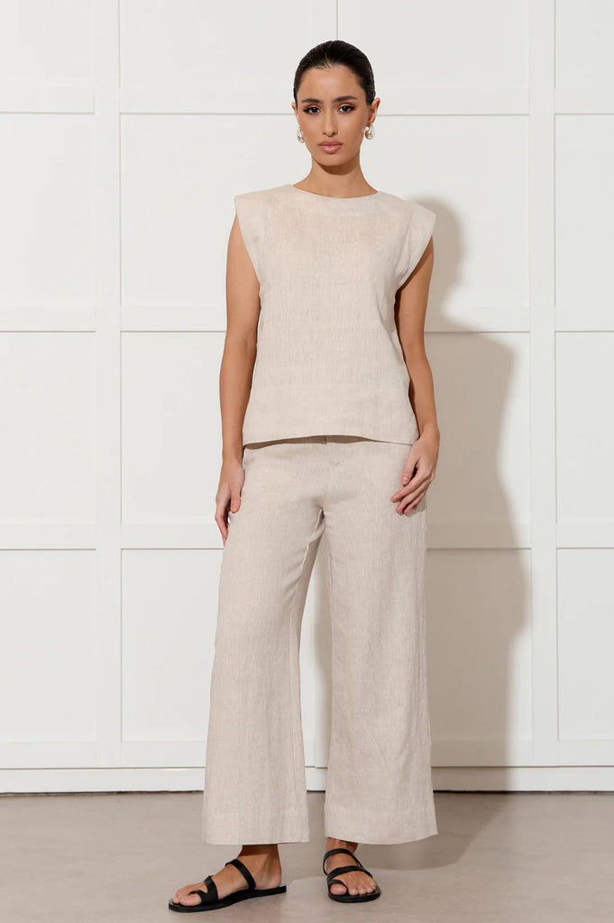 Nisha Cropped Linen Pant Natural Bottoms Adorne   