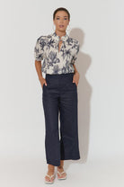Nisha Cropped Linen Pant Navy Bottoms Adorne 8