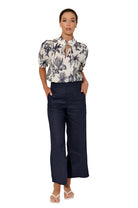 Nisha Cropped Linen Pant Navy Bottoms Adorne