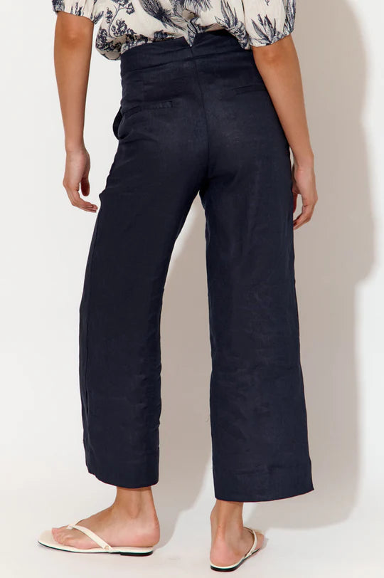 Nisha Cropped Linen Pant Navy Bottoms Adorne