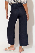 Nisha Cropped Linen Pant Navy Bottoms Adorne