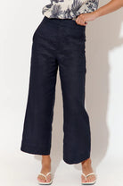 Nisha Cropped Linen Pant Navy Bottoms Adorne