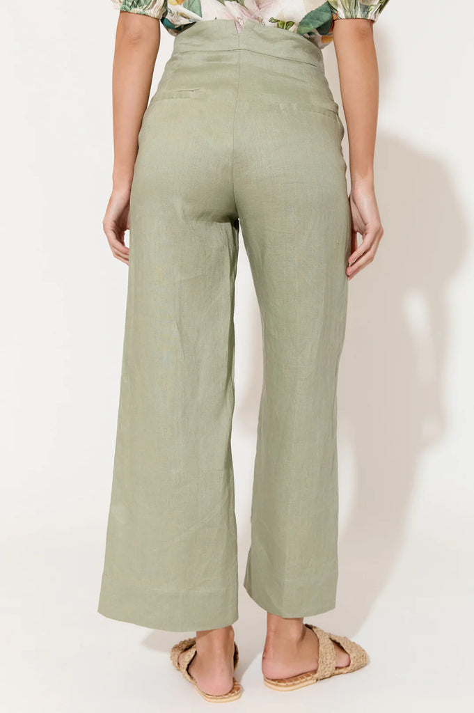 Nisha Cropped Linen Pant Sage Green Bottoms Adorne   