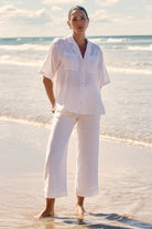 Nisha Cropped Lined Linen Pant White Bottoms Adorne