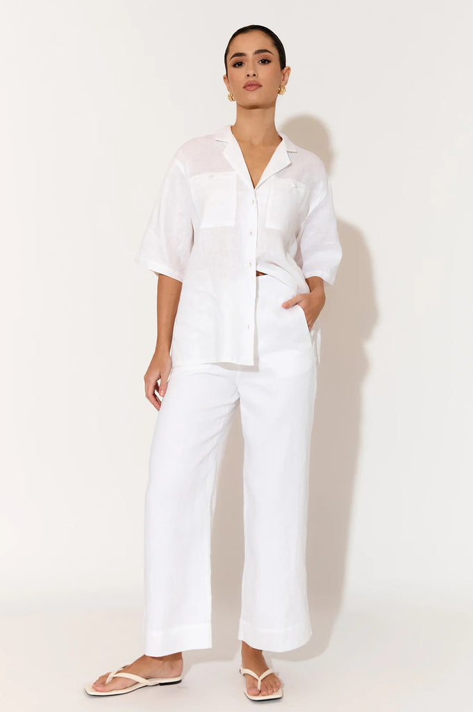 Nisha Cropped Lined Linen Pant White Bottoms Adorne   