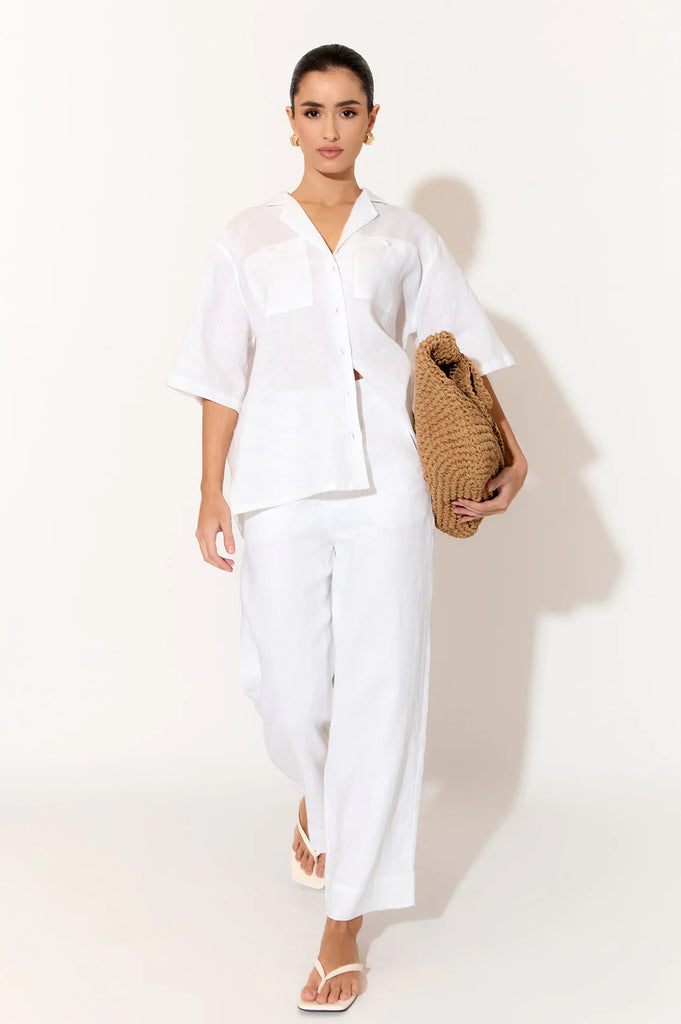 Nisha Cropped Lined Linen Pant White Bottoms Adorne   