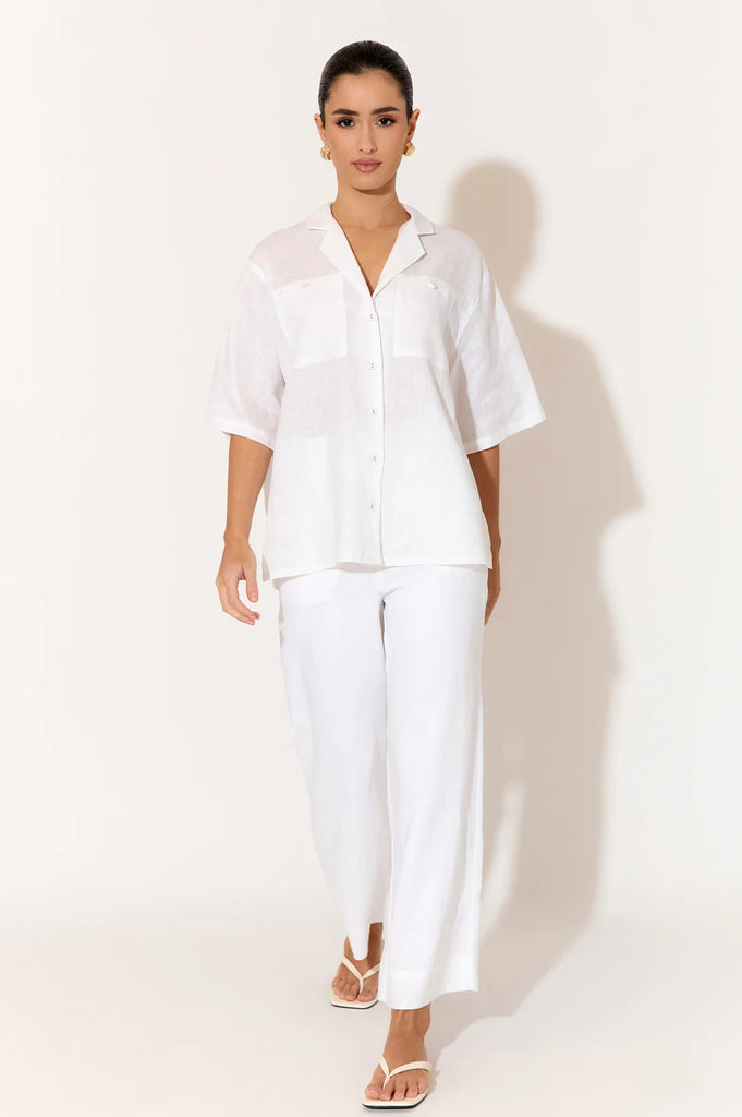 Nisha Cropped Lined Linen Pant White Bottoms Adorne   