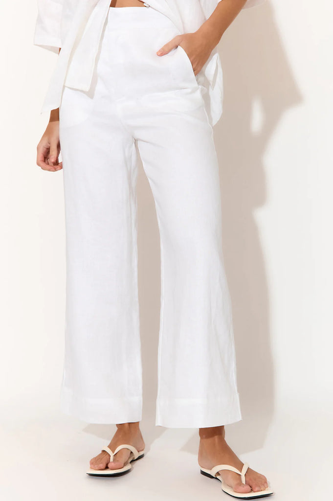 Nisha Cropped Lined Linen Pant White Bottoms Adorne   