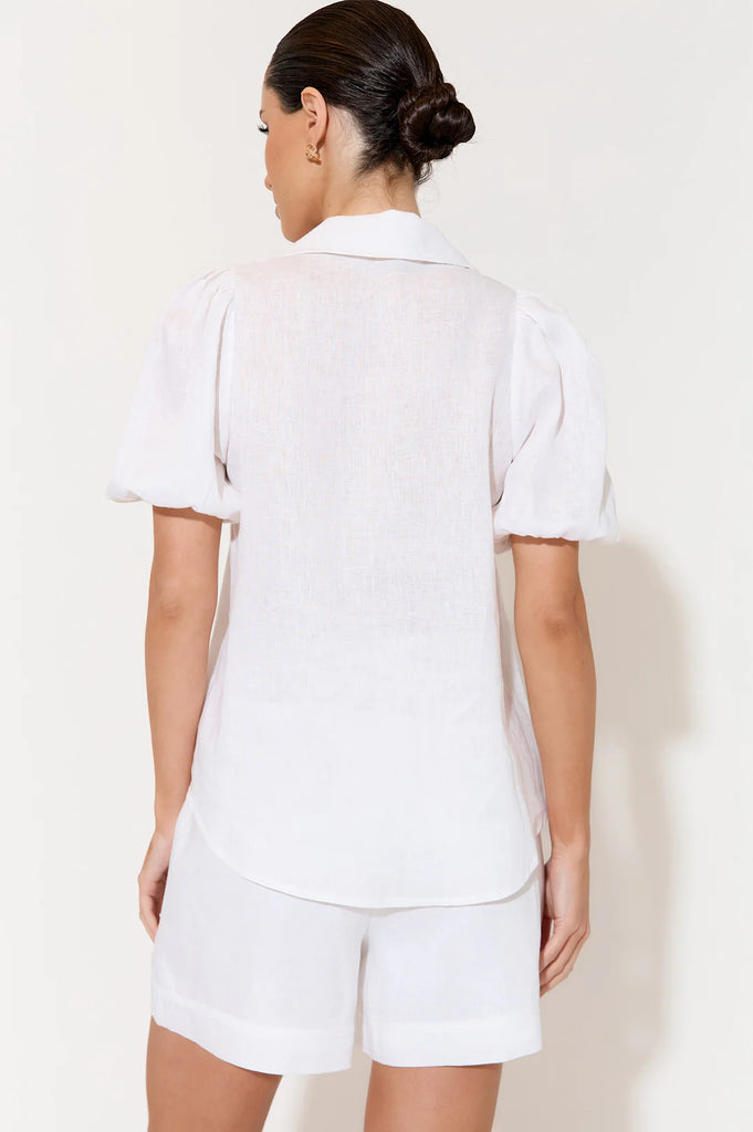 Kate Linen Short Sleeve Shirt White Tops Adorne   