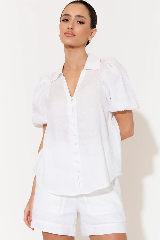 Kate Linen Short Sleeve Shirt White Tops Adorne   