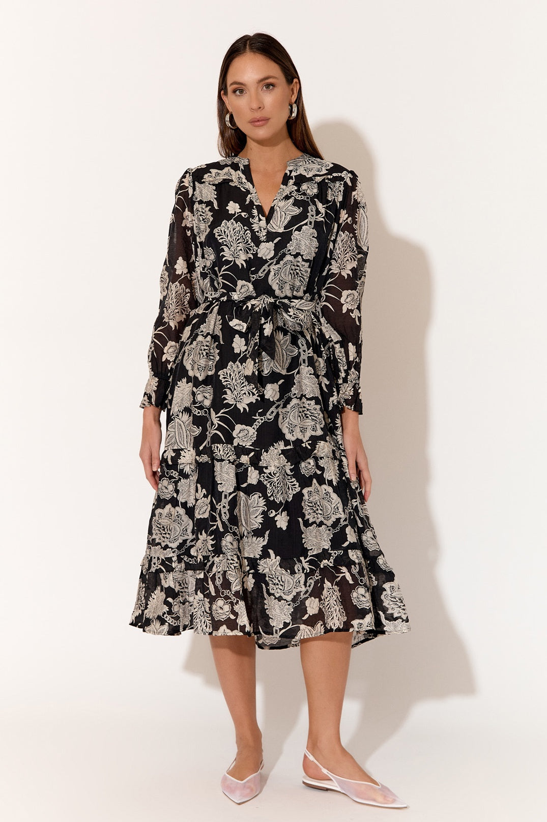 Frances Floral Long Sleeve Dress Black Dresses Adorne 8