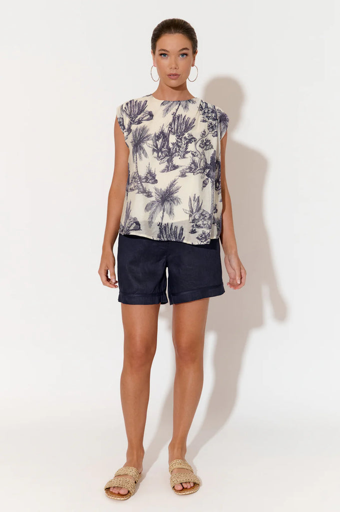 Haven Linen Short Navy Bottoms Adorne   