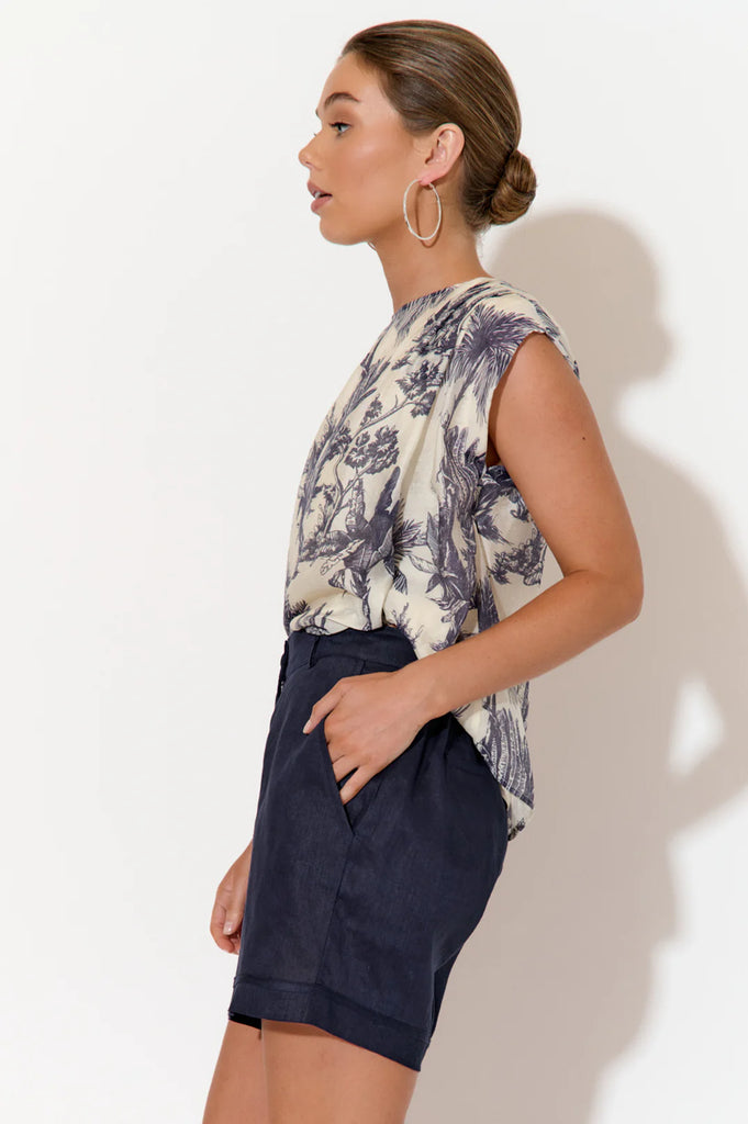 Haven Linen Short Navy Bottoms Adorne   