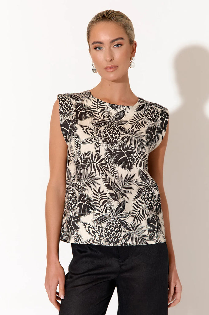 Kita Tropics Button Back Top Print Tops Adorne   