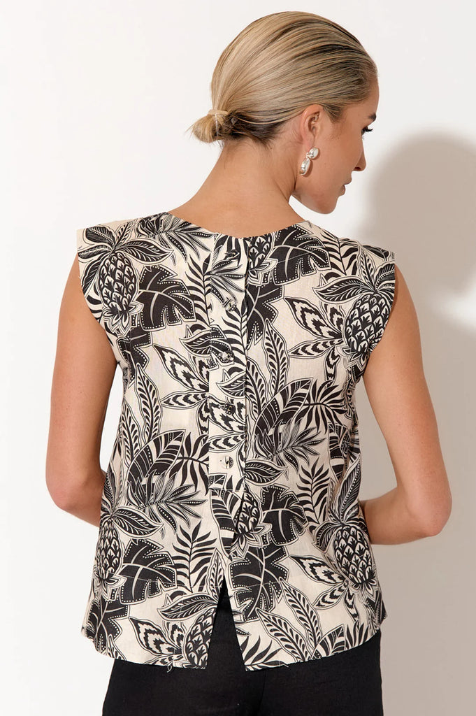 Kita Tropics Button Back Top Print Tops Adorne   