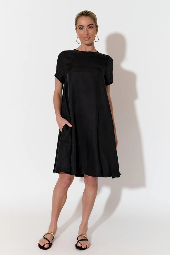 Elisa A Line Cupro Dress Black Dresses Adorne   