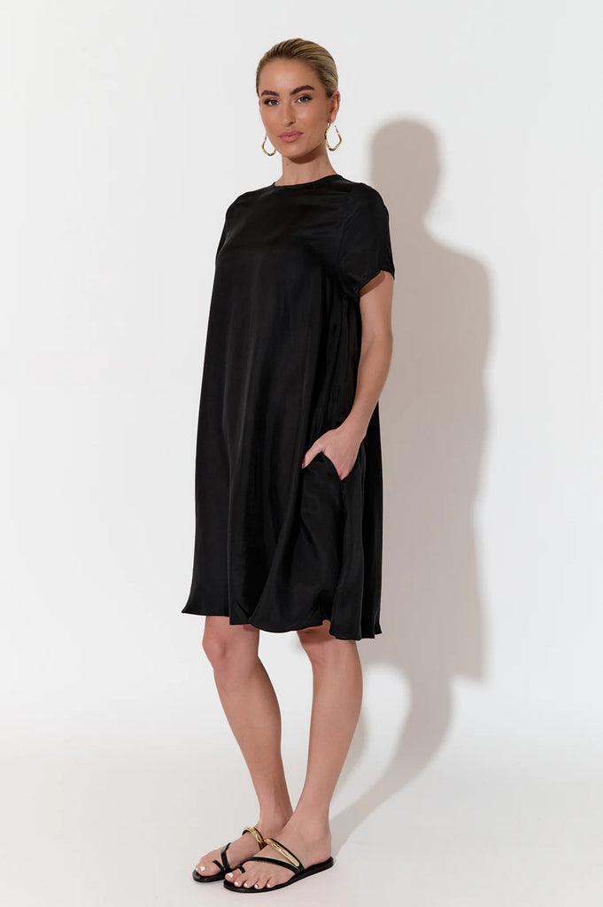 Elisa A Line Cupro Dress Black Dresses Adorne   